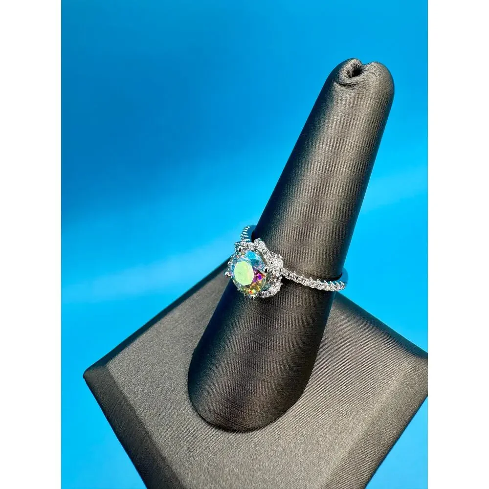 Fantasy Blue & White Moissanite Ring 1CTW Size 7.5 GRA Incl.